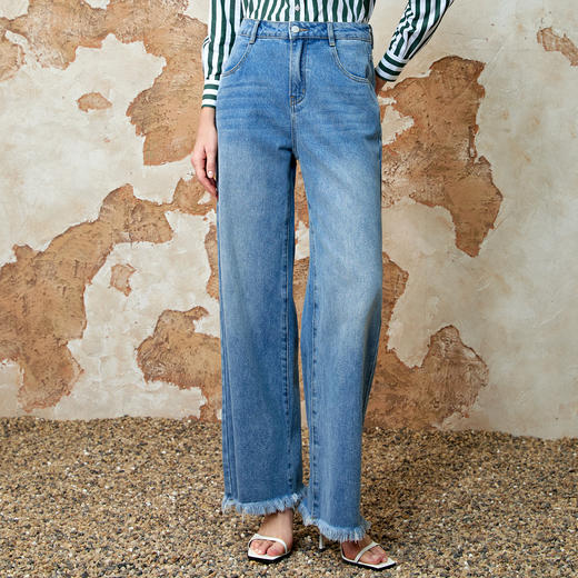 EITIE爱特爱柔软舒适高腰直筒显瘦蓝色牛仔裤2025春新款8105818 商品图2