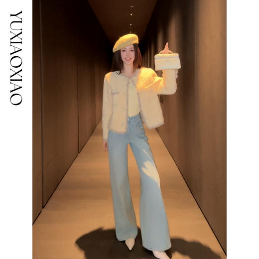 余潇潇【糖彩嘉年华】100羊毛颗粒彩色流苏边珍珠扣圆领小香风外套 商品图4