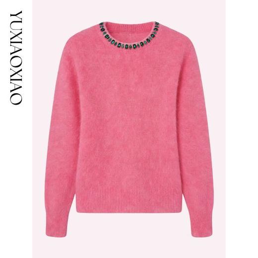 余潇潇【美丽诺言】时髦绒毛感100拉毛羊毛圆领螺纹收口经典毛衫 商品图4