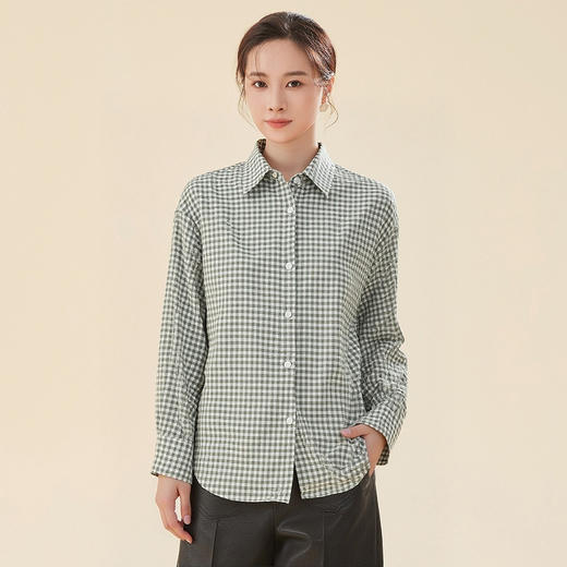 【100棉】罗蒙女士格子衬衫休闲时尚百搭简约大方长袖衬衣 商品图2