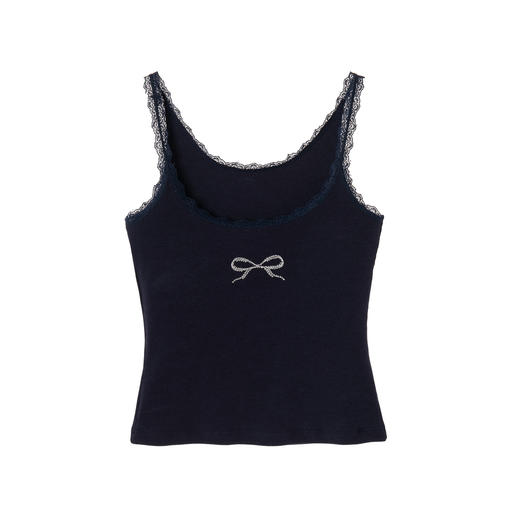 EKOOL衣库 烫钻蝴蝶结蕾丝花边吊带背心女夏季修身百搭显瘦上衣 商品图3