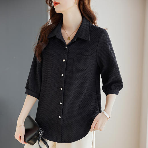 紫色七分袖女士衬衫高级感大码女装翻领衬衣春秋2025新款胖mm上衣 商品图1