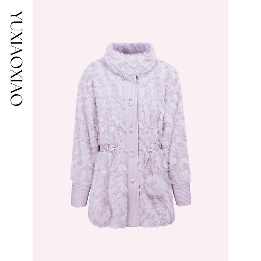 余潇潇【恋爱旋涡】领口袖袢可拆卸抽绳收腰中长款立领卷毛外套 商品图4