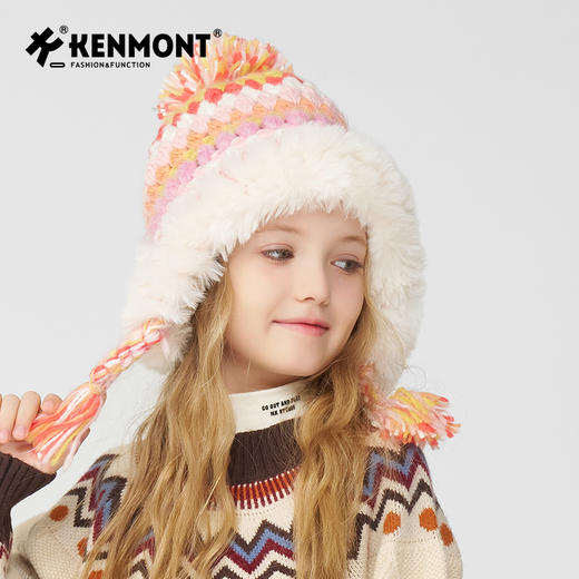 卡蒙儿童帽子女宝秋冬手工编织针织帽软糯毛绒护耳雷锋帽 商品图4
