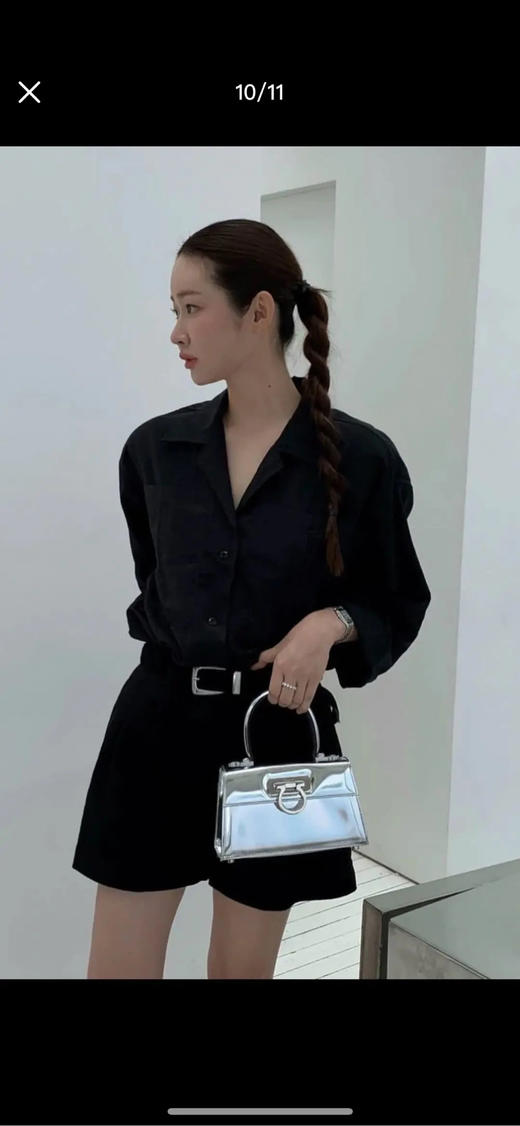 菲拉格慕 博物馆系列 经典Top Handle 银色 牛皮拼漆皮 手提包 商品图2