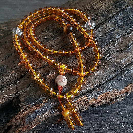 【天然正品】天然约7MM无杂裂108颗抚顺矿珀琥珀圆珠吊坠项链 64CM 011225JJ04 商品图5