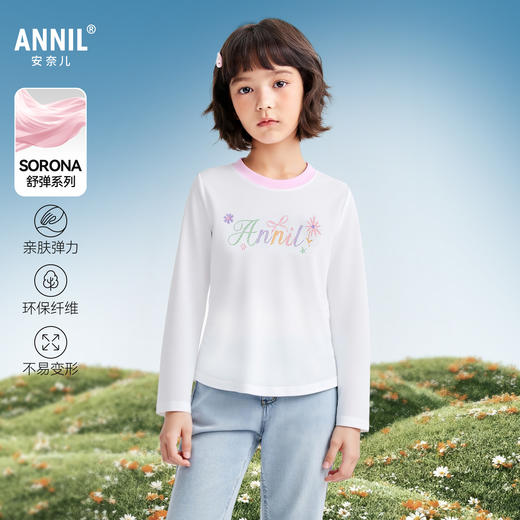 女童圆领长袖针织衫春季新款安奈儿童装EG611577 商品图0