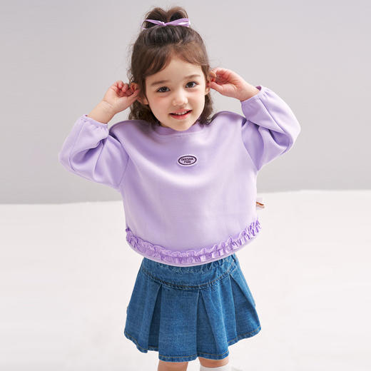 笛莎Deesha 2026春季女童基础简约甜美木耳边装饰卫衣 商品图0