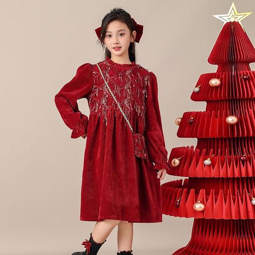 2025新款女童连衣裙流苏亮片冬装红色中大童拜年服公主裙儿童裙子 商品图3