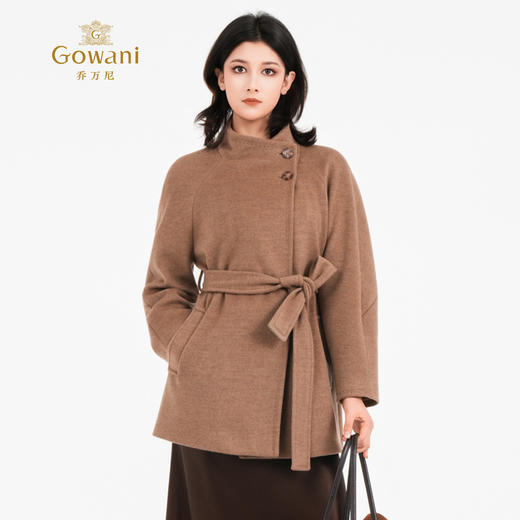 乔万尼2025新品冬装收腰复古斜门襟设计感羊毛大衣ED4A751 商品图2