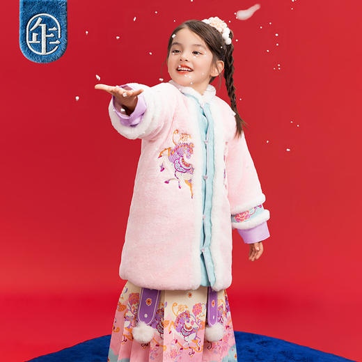 年衣童装儿童加棉汉服套装女童冬季新款新中式一路生花加棉中式套装 商品图1