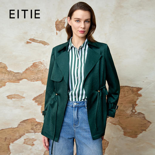 EITIE爱特爱简约通勤百搭抽绳收腰显瘦风衣外套2025春季新款8104804 商品图0