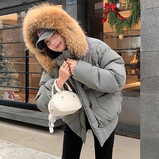 西遇大毛领连帽短款棉服外套女冬季新款保暖加厚小个子面包服SS051990 商品图1