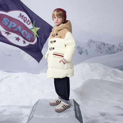 【MQD】冬季男女大童潮酷学院风休闲保暖中长款连帽羽绒服 商品图3
