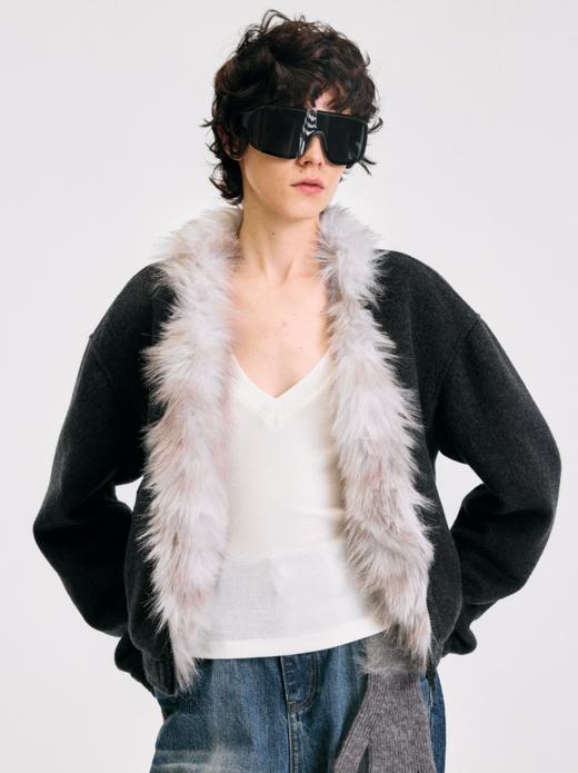 出逃赤岗西/25AWA005/高级感毛绒羊毛毛呢夹棉保暖黑色外套 商品图0