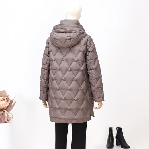 FOCALS新款连帽简约休闲保暖中长款压花立领羽绒服FRSDD507 商品图2