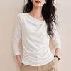 「自j」全新升级【铂金会员119/天猫159/差价40】(01930)洛诗琳气质斜荡领不规则T恤2025早春设计感收腰修身显瘦上衣 商品缩略图2