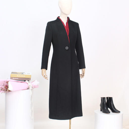 FOCALS新款高级感立领收腰显瘦一粒扣羊毛羊绒大衣外套FRGDK688N1 商品图1