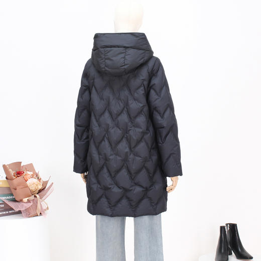 FOCALS新款简约休闲连帽绗缝白鸭绒中长款羽绒服外套FRW8D073 商品图2