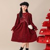 儿童一体绒公主裙连衣裙红色冬季裙子假两件女童新年加绒秋冬礼服 商品缩略图0