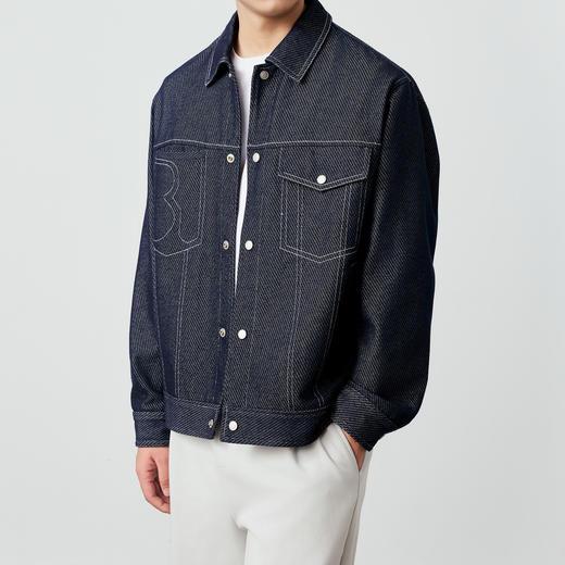 墨麦客男装春秋季夹克新款经典斜纹牛仔男士休闲翻领外套男。 商品图1