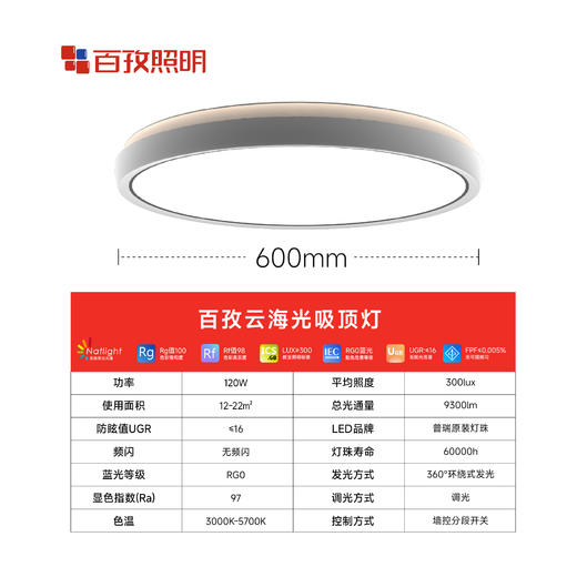 【吸顶灯】百孜护眼吸顶灯超薄无缝隙大厅主灯现代简约全光谱卧室书房餐厅灯 商品图9