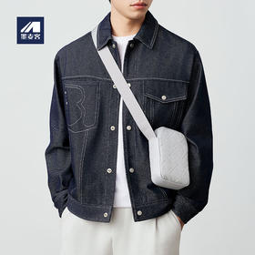 墨麦客男装春秋季夹克新款经典斜纹牛仔男士休闲翻领外套男。
