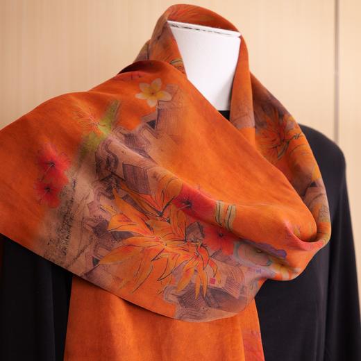 鱼米之乡·东方莨造香云纱染整双层丝巾 前置印花熟丝工艺 秀工莨作出品 商品图1