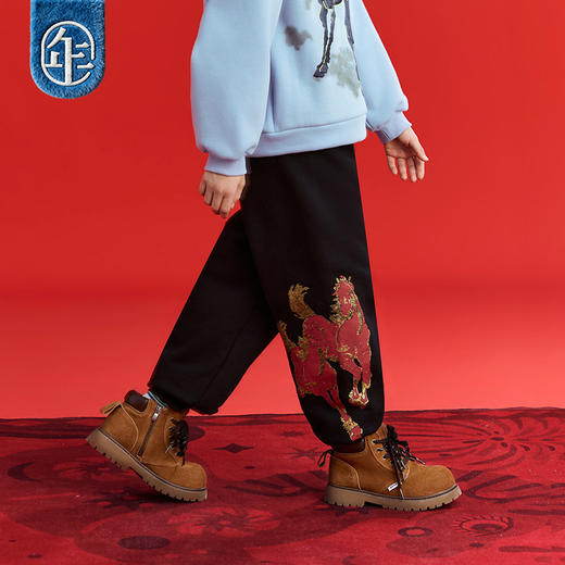 徐悲鸿联名年衣童装长裤儿童冬季新款男女同款加绒大展鸿图长裤 商品图1