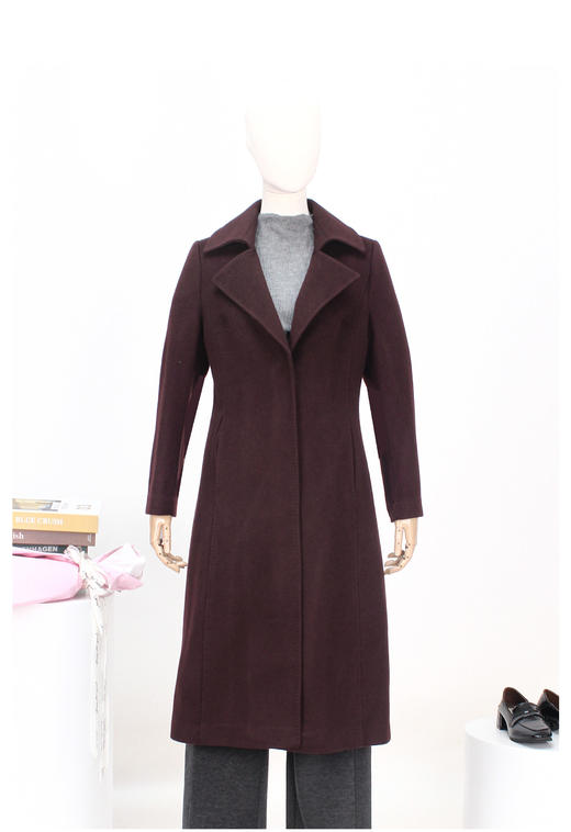 FOCALS新款简约时尚修身显瘦暗扣中长款毛呢大衣外套FYQDK710 商品图5