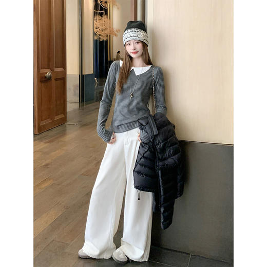 <曾小咸推荐>现货秒杀 ！微信超特价！韩系条纹翻领t恤 日常129.99 立减60 秒杀69.99！！ 商品图1