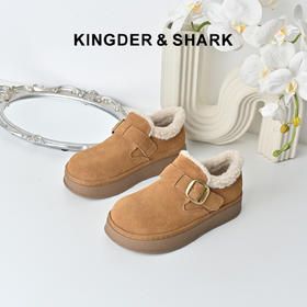 经典鲨2025年冬季专柜新品牛皮革魔术贴平底勃肯鞋雪地靴女KW323-558071