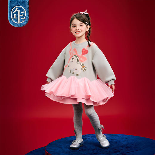 年衣童装长袖连衣裙冬季新款女童加厚生肖马年蓬蓬利马有连衣裙 商品图1