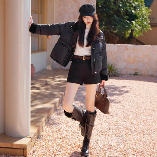 「自」全新升级【铂金会员661/天猫899/差价238】(13021)洛诗琳气质翻领羽绒服2025冬季新款颗粒绒拼接保暖外套 商品图3