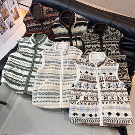 大厂订单！2025休闲费尔岛摇粒绒加厚保暖羊羔绒立领马甲无袖外套女款！