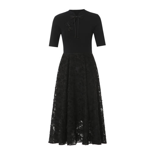 EITIE爱特爱气质新中式立领盘扣显瘦黑色连衣裙2025春季新款8107803 商品图5