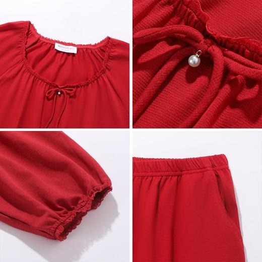 【商场同款】熳洁儿 红品女士家居服圆领套装拉架棉结婚必备喜庆红25703235/25703236 商品图5