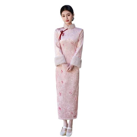 丝绒复合加绒长款倒大袖款旗袍冬新款改良新中式日常旗袍 商品图4