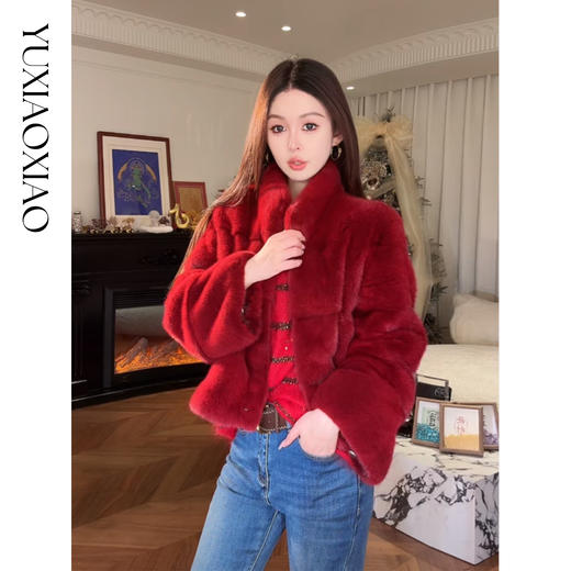 余潇潇【红酒名利场】天鹅绒水貂毛银兰本色貂染色横排工艺水貂外套 商品图3