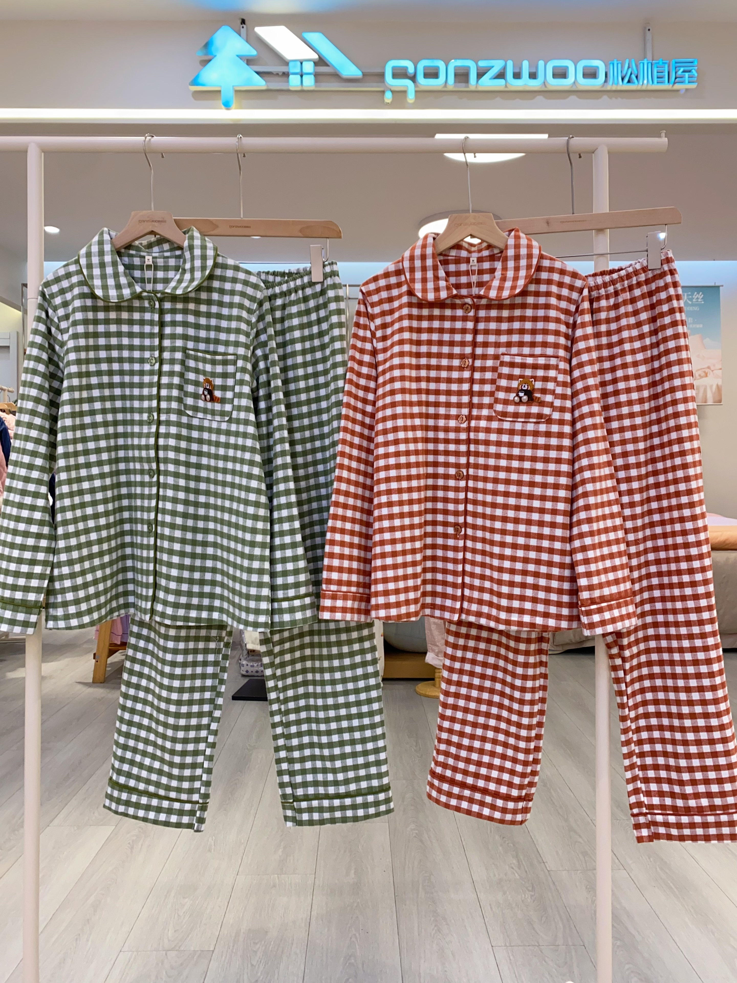 松植屋秋冬女款《动物会》加厚磨毛绒布长袖睡衣套装100%全棉绒布家居服