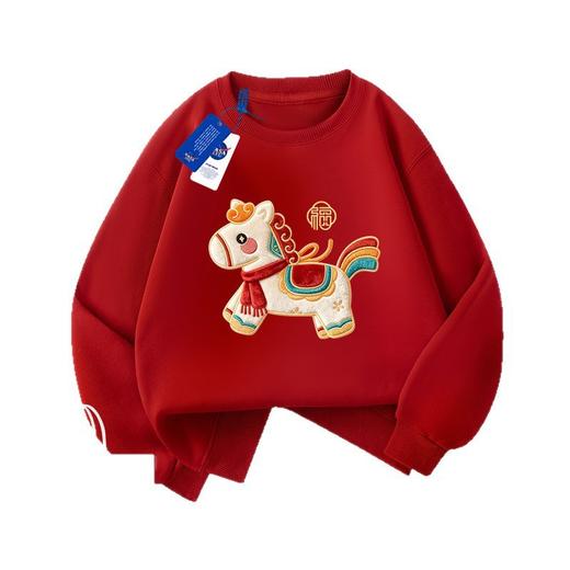 【马年！亲子拜年装】NASA马年本命年仿刺绣圆领卫衣 男女童加绒上衣 一家三口喜庆拜年服 商品图4