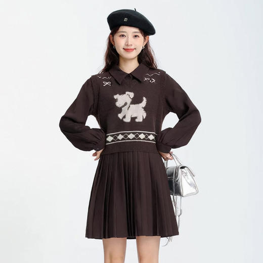 奢姿大码女装2025冬季时尚小狗针织马甲套装胖妹妹气质休闲两件套9554635281AB 商品图3