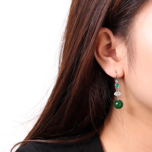 【一念清新】耳饰S925银镶嵌圆珠绿玉髓如意耳饰【RP-EZ700036】 商品图1
