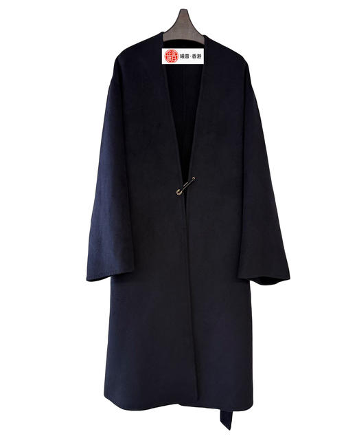 女款羊毛呢廓形V领长款大衣he 商品图0