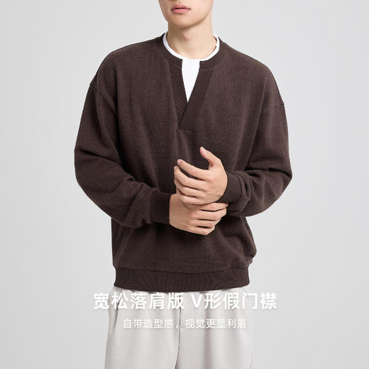 墨麦客男装2025年秋季新款仿毛织肌理针织圆领撞色假两件卫衣男潮 商品图1