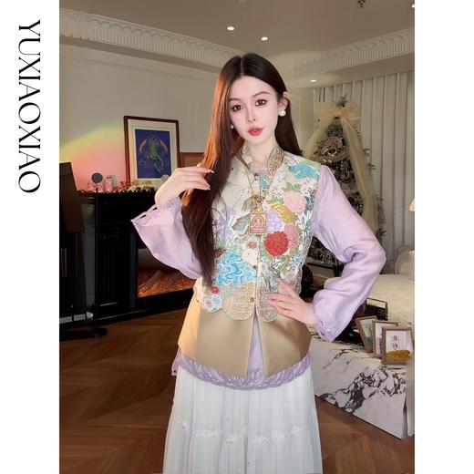 余潇潇【瑶台仙池】端庄气韵莱赛尔天丝山水印花图案国风马甲&衬衫 商品图3