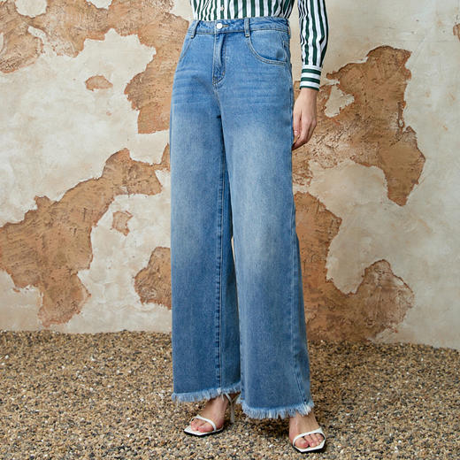 EITIE爱特爱柔软舒适高腰直筒显瘦蓝色牛仔裤2025春新款8105818 商品图3