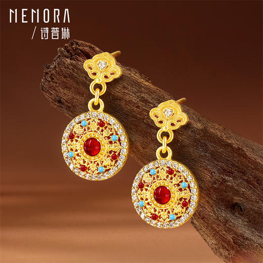 【新品首发】灵转八宝 足金钻石耳钉 黄金新中式如意八宝罗盘挂坠MEMORA诗普琳LE495601 商品图3