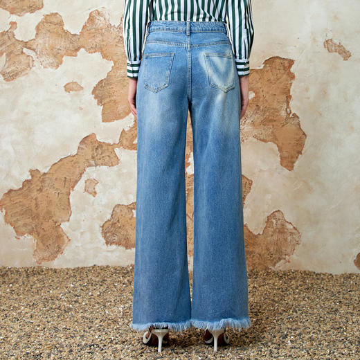 EITIE爱特爱柔软舒适高腰直筒显瘦蓝色牛仔裤2025春新款8105818 商品图4