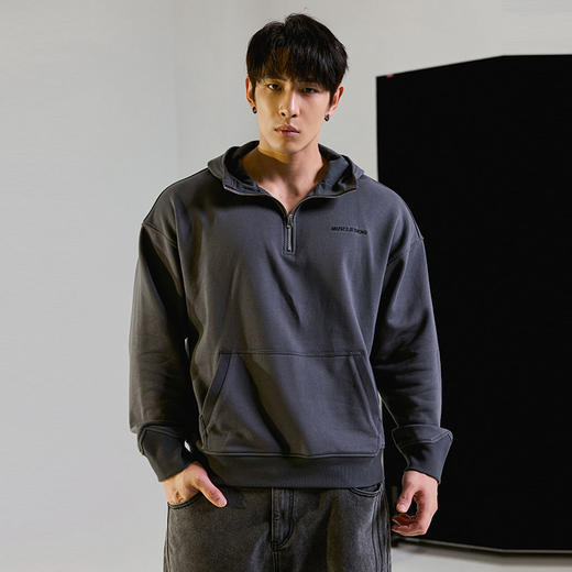 肌肉狗半拉链连帽卫衣男春秋时尚字母绣花宽松休闲训练健身套头衫 商品图0